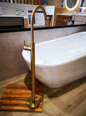 Round Brushed Yellow Gold Solid Brass Freestanding Bath Spout with Mixer Floor Mounted - NZHomeware