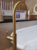 Round Brushed Yellow Gold Solid Brass Freestanding Bath Spout with Mixer Floor Mounted - NZHomeware