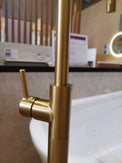 Round Brushed Yellow Gold Solid Brass Freestanding Bath Spout with Mixer Floor Mounted - NZHomeware