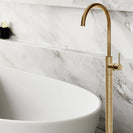 Round Brushed Yellow Gold Solid Brass Freestanding Bath Spout with Mixer Floor Mounted - NZHomeware