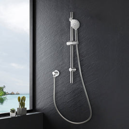 Round Chrome Adjustable Shower Rail with Handheld Shower Set - NZHomeware