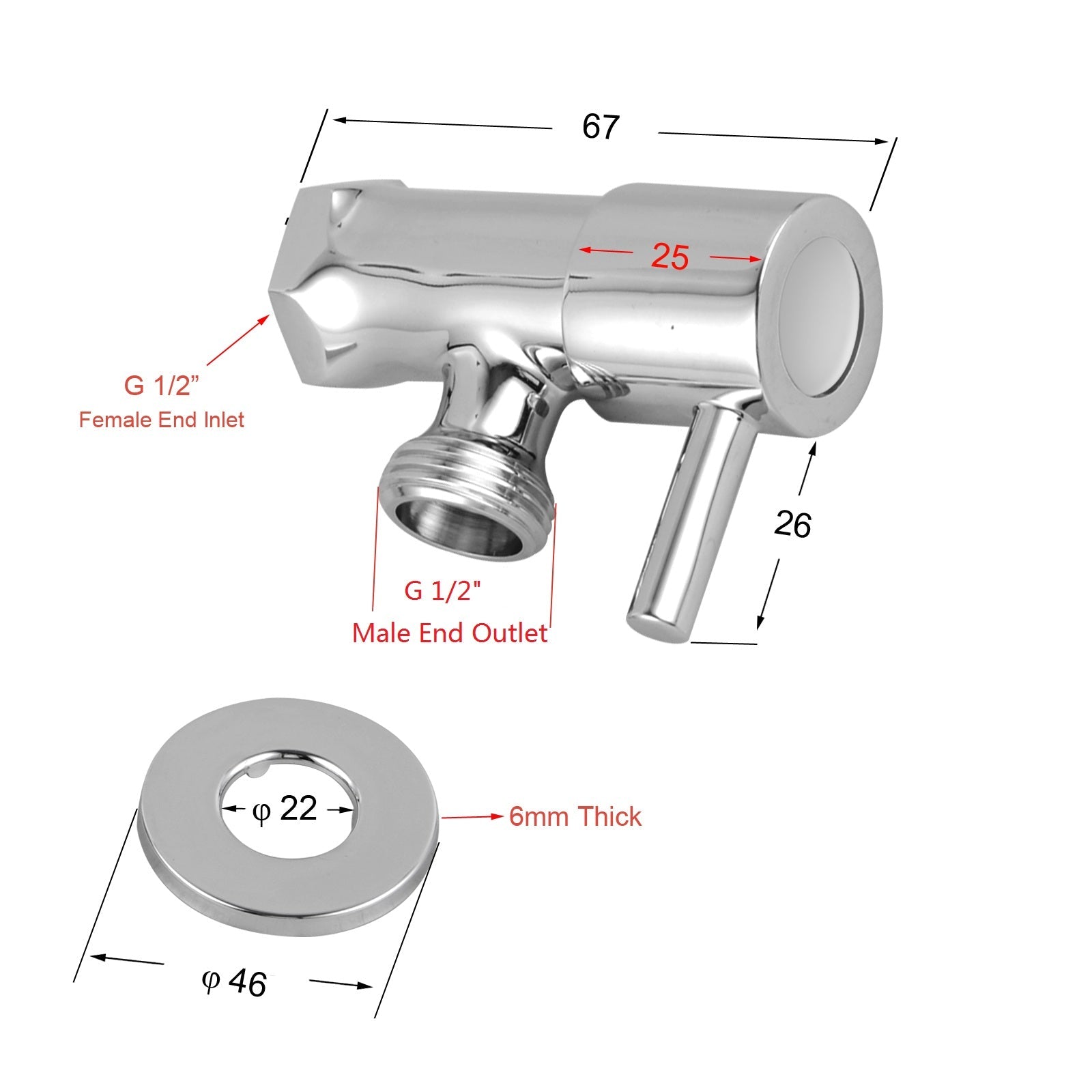 Round Chrome Brass Toilet Cistern Tap Angle Valve size guide 1