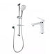 Round Chrome Shower Slider with Sliding Handpiece Holder & Soap Dish With Solid Brass White & Chrome Basin Mixer Tap Combo - NZHomeware
