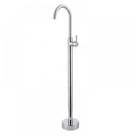 Round Chrome Solid Brass Freestanding Bath Spout with Mixer Floor Mounted - NZHomeware