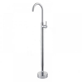 Round Chrome Solid Brass Freestanding Bath Spout with Mixer Floor Mounted - NZHomeware