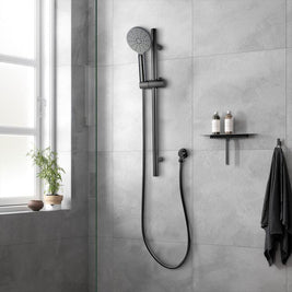 Round Gunmetal Grey Shower Rail with Brass Handheld Shower Set - NZHomeware