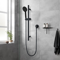 Round Matt Black Shower Rail With Hand Held Shower Set - NZHomeware
