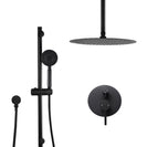 Round Matte Black Rainfall Shower Head And Slide Shower Bathroom Twin Shower Set With Wall Mixer - NZHomeware