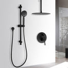 Round Matte Black Rainfall Shower Head And Slide Shower Bathroom Twin Shower Set With Wall Mixer - NZHomeware