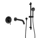 Round Matte Black Water Spout And Slide Shower Bathroom Set Bathtub tap With Wall Mixer - NZHomeware