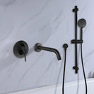 Round Matte Black Water Spout And Slide Shower Bathroom Set Bathtub tap With Wall Mixer - NZHomeware