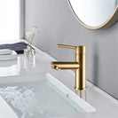 Round Solid Brass Brushed Yellow Gold Basin Mixer Tap Bathroom Vanity Tap - NZHomeware