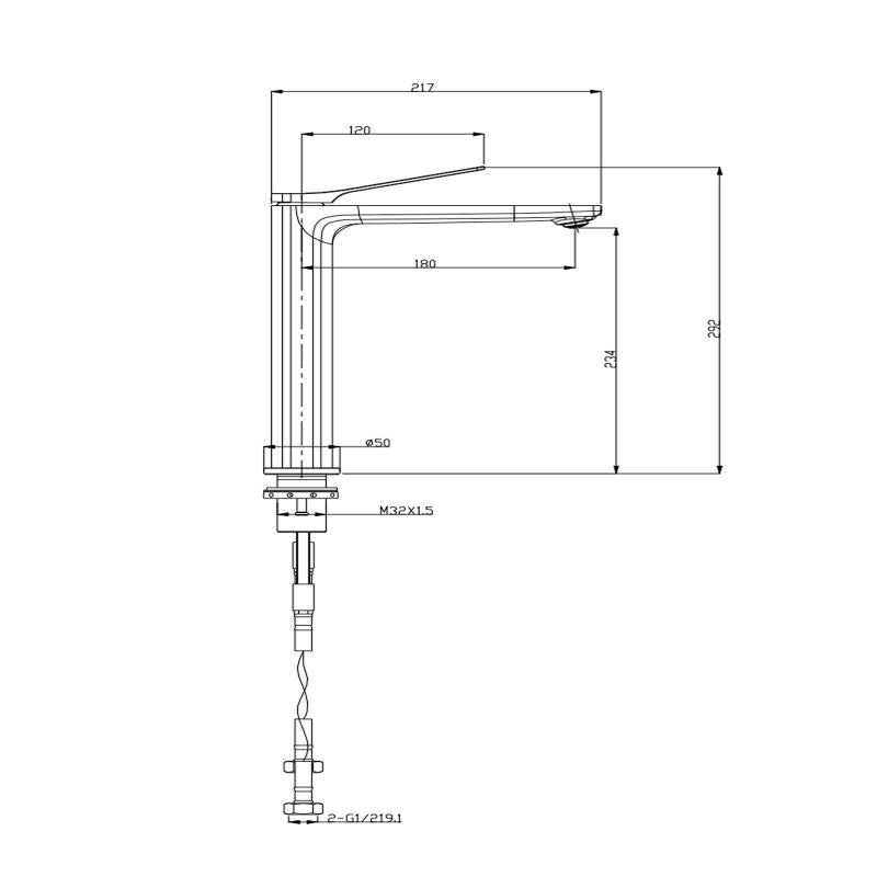 Rumia Bathroom Brushed Gunmetal Grey Tall Basin Mixer Tap Solid Brass Vanity Tap size guide 1