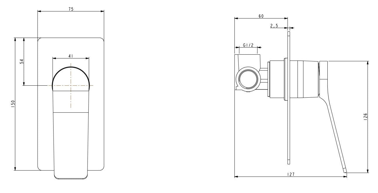 Gunmetal Grey Bath Shower Wall Mixer Tap size guide 1