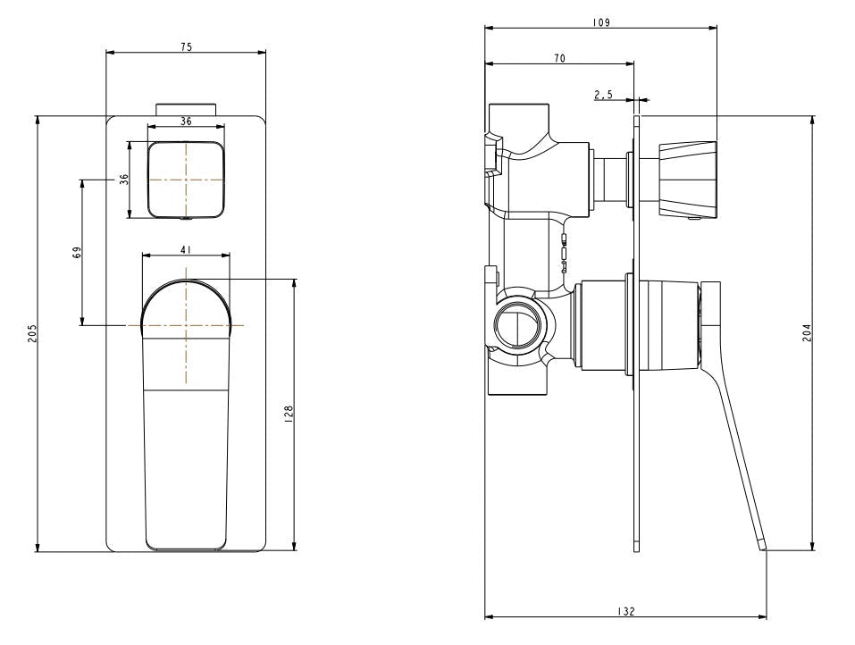 Rumia Chrome Shower Wall Mixer With Diverter size guide 1