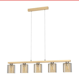 Satin Nickel & Amber 5 - Light Pendant - NZHomeware