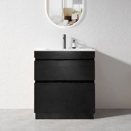 SLIM 600X360X860MM PLYWOOD FLOOR STANDING VANITY - BLACK WITH CERAMIC TOP - NZHomeware