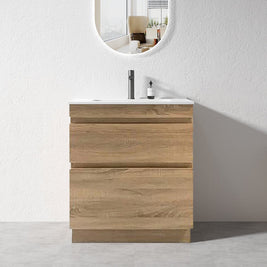 SLIM 600X360X860MM PLYWOOD FLOOR STANDING VANITY - LIGHT OAK WITH CERAMIC TOP - NZHomeware