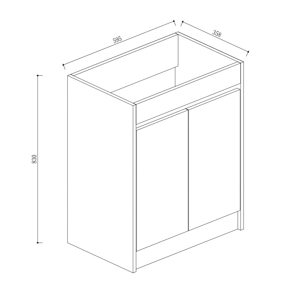 SM 600mmx360mmx850mm Plywood Slim Floor Standing Vanity with Ceramic Basin size guide 1