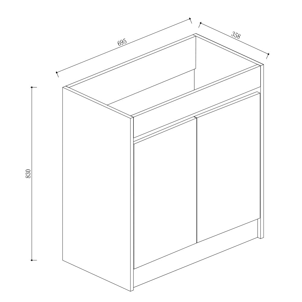 700mm Plywood Slim Vanity with Ceramic Basin size guide 1