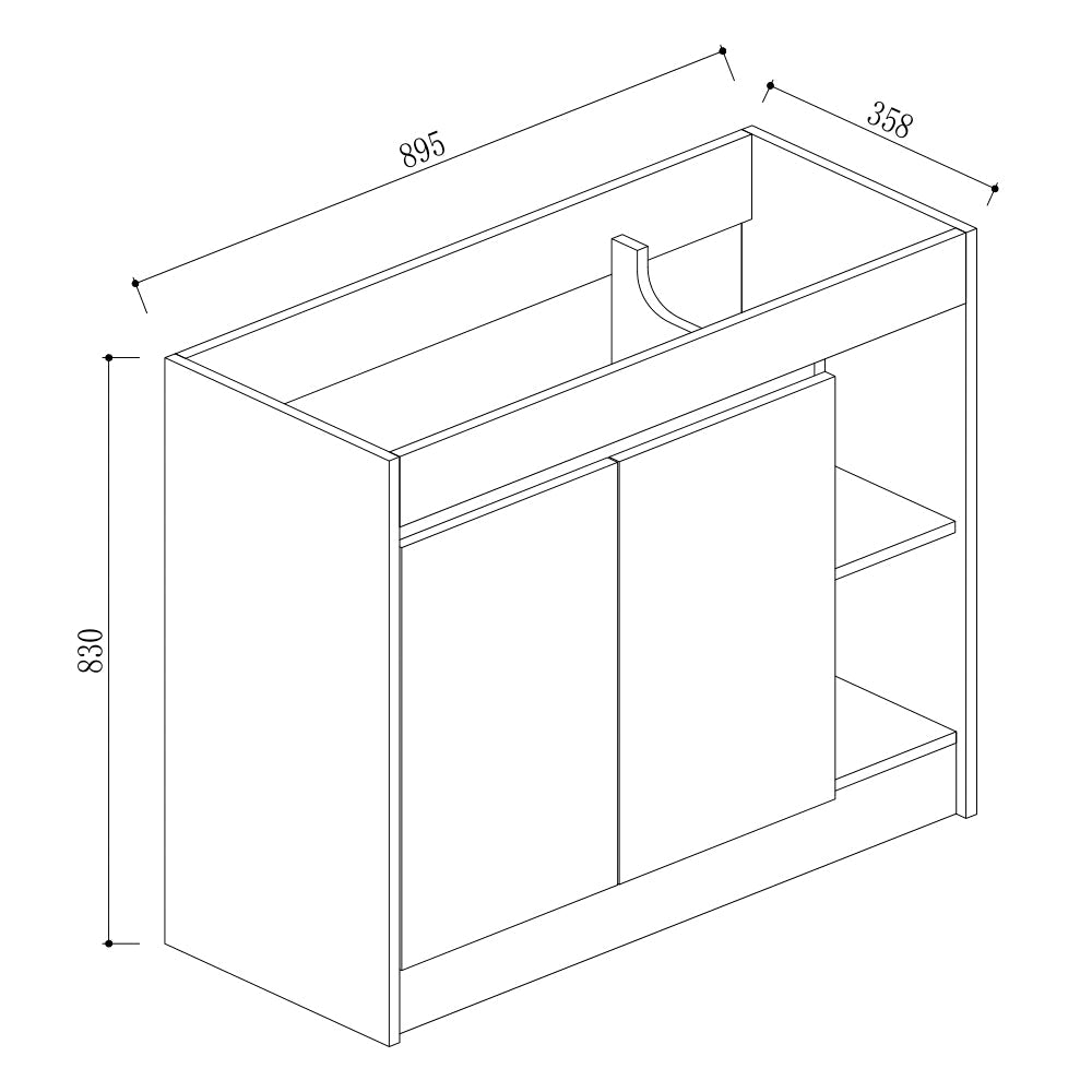 900mm Floor Slim Vanity with Ceramic Basin size guide 1