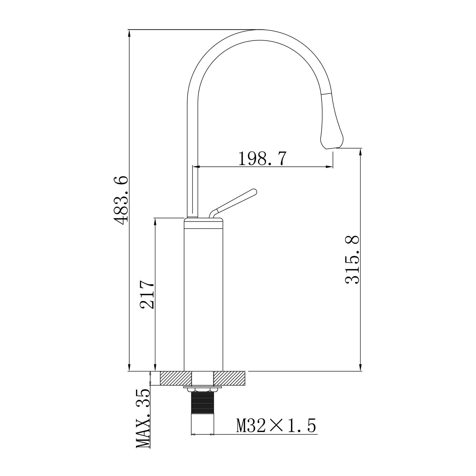 Solid Brass Matte Black 360° Swivel Spout Tall Basin Mixer Tap size guide 1