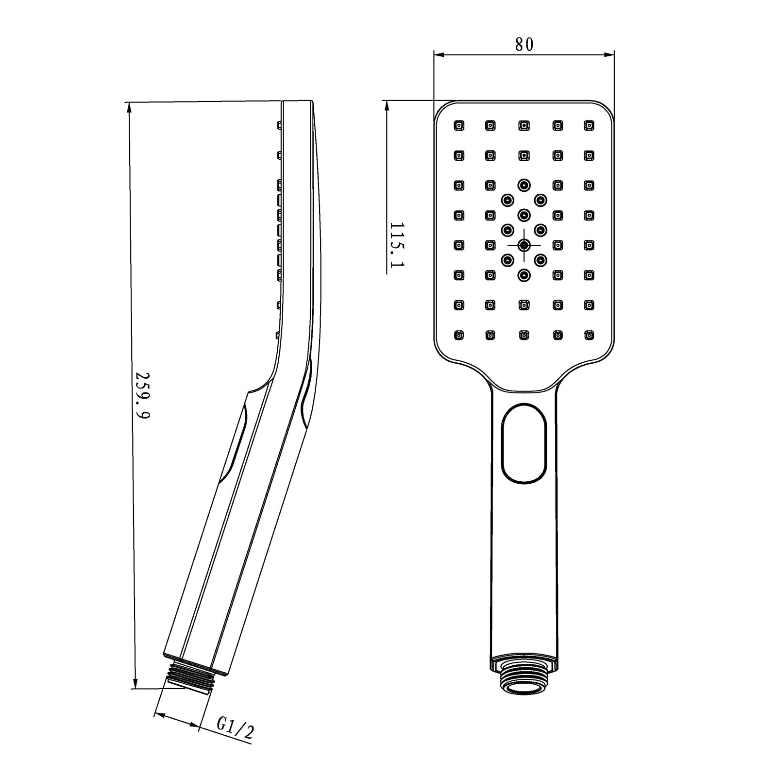 Square 3 Functions Brushed Yellow Gold Rainfall Hand Held Shower Head Only size guide 1