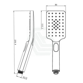 Square 3 Functions Gunmetal Grey Rainfall Hand Held Shower Head Only - NZHomeware