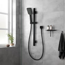 Square Black Wall Mounted Sliding Rail with Handheld Shower and Water Hose & Wall Connector - NZHomeware