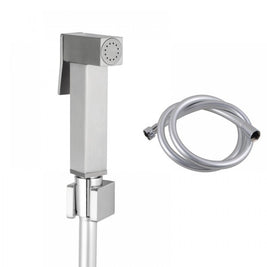 Square Brass Brushed Nickel Toilet Bidet Spray Kit with 1.2m PVC Hose - NZHomeware