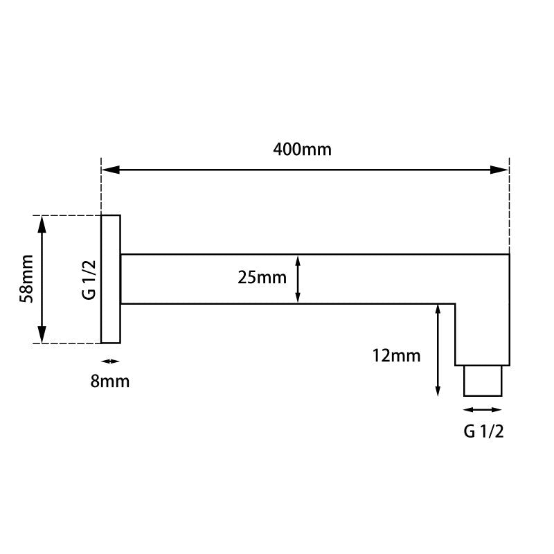 Square Chrome Rainfall Shower Head With Wall Mounted Shower Arm size guide 2