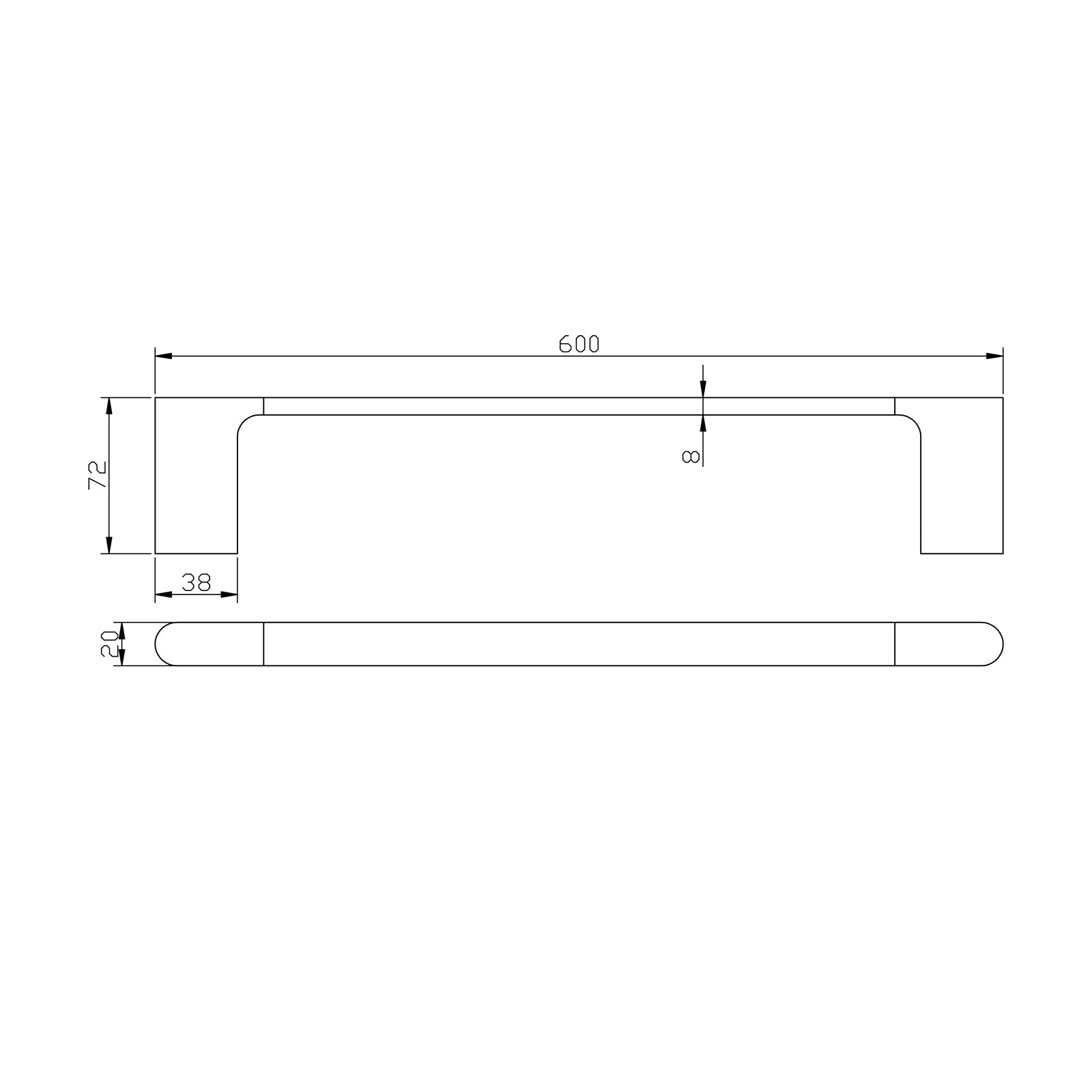 600mm Brushed Yellow Gold Towel Rail – Square Single Solid Brass Wall Mounted size guide 1
