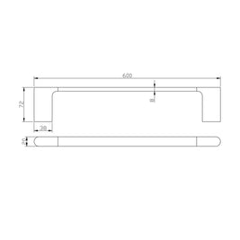 Square Brushed Yellow Gold Single Towel Rail 600mm Solid Brass Wall Mounted - NZHomeware