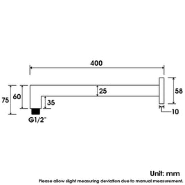 Square Chrome Stainless steel Wall Mounted Shower Arm 400mm - NZHomeware