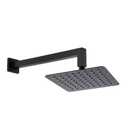 Square Matte Black Rainfall Shower Head with Wall Mounted Shower Arm - NZHomeware