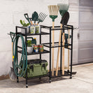 6 Tier Garden Tool Organizer with Wheels Heavy Duty Metal Garage Storage Rack for Yard & Shed - NZHomeware
