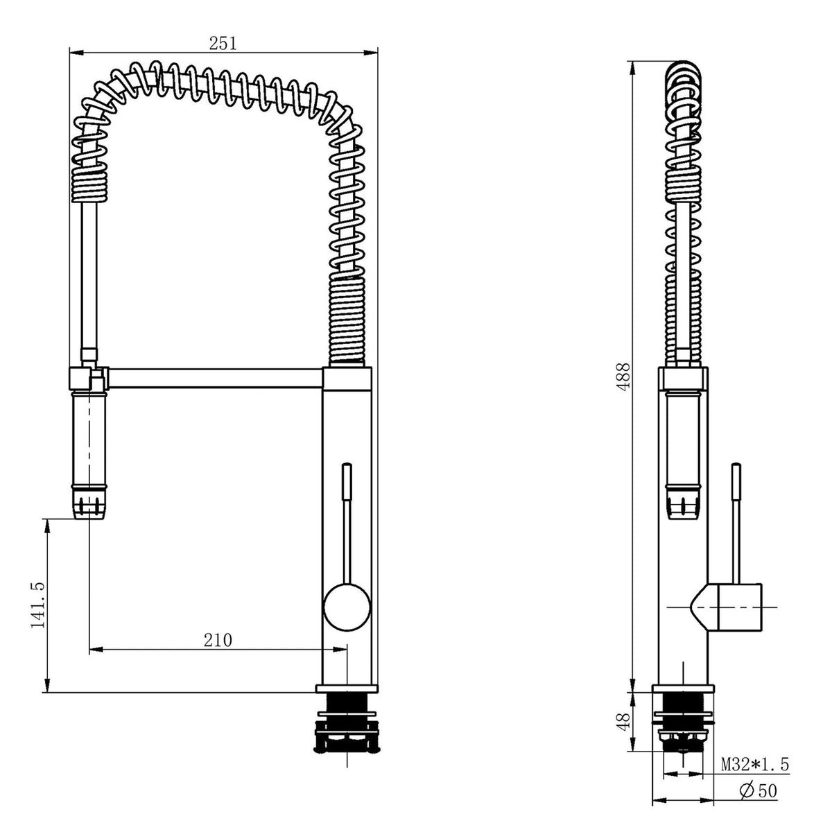 Tall Spring Pull Down Kitchen Sink Mixer Tap size guide 1