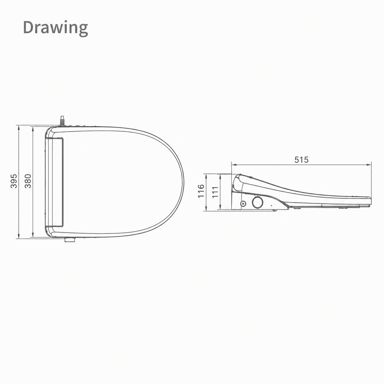 514x380mm Smart Toilet Seat with Auto Open/Close Lid and Instant Heating for toilet size guide 1