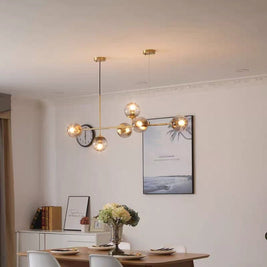 Unique Stylish Brushed Golden Pendant light with 6 Smoky Glass Ball - NZHomeware