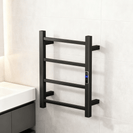 W400 × H500 × D110 mm Square Matt Black Electric With Timer Heated Towel Rack 4 Bars - NZHomeware