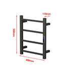 W400 × H500 × D110 mm Square Matt Black Electric With Timer Heated Towel Rack 4 Bars - NZHomeware