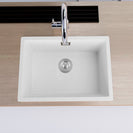 White Granite Composite Kitchen Sink 600x450mm Single Bowl with Overflow, Top/Undermount - NZHomeware