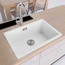 White Granite Composite Kitchen Sink 600x450mm Single Bowl with Overflow, Top/Undermount - NZHomeware