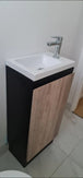 YOLO 400X250X850MM PLYWOOD FLOOR STANDING VANITY - BLACK AND LIGHT OAK WITH CERAMIC TOP - NZHomeware