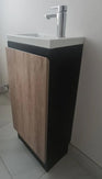 YOLO 400X250X850MM PLYWOOD FLOOR STANDING VANITY - BLACK AND LIGHT OAK WITH CERAMIC TOP - NZHomeware