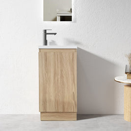 YOLO 400X250X850MM PLYWOOD FLOOR STANDING VANITY - LIGHT OAK WITH CERAMIC TOP - NZHomeware