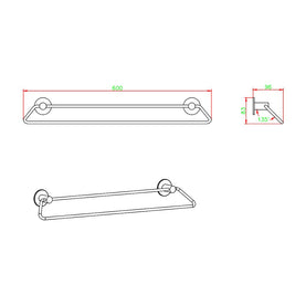 Zevi 600mm Self Adhesive Chrome Double Towel Rail Stainless Steel 304 Wall Mounted Drill Free - NZHomeware