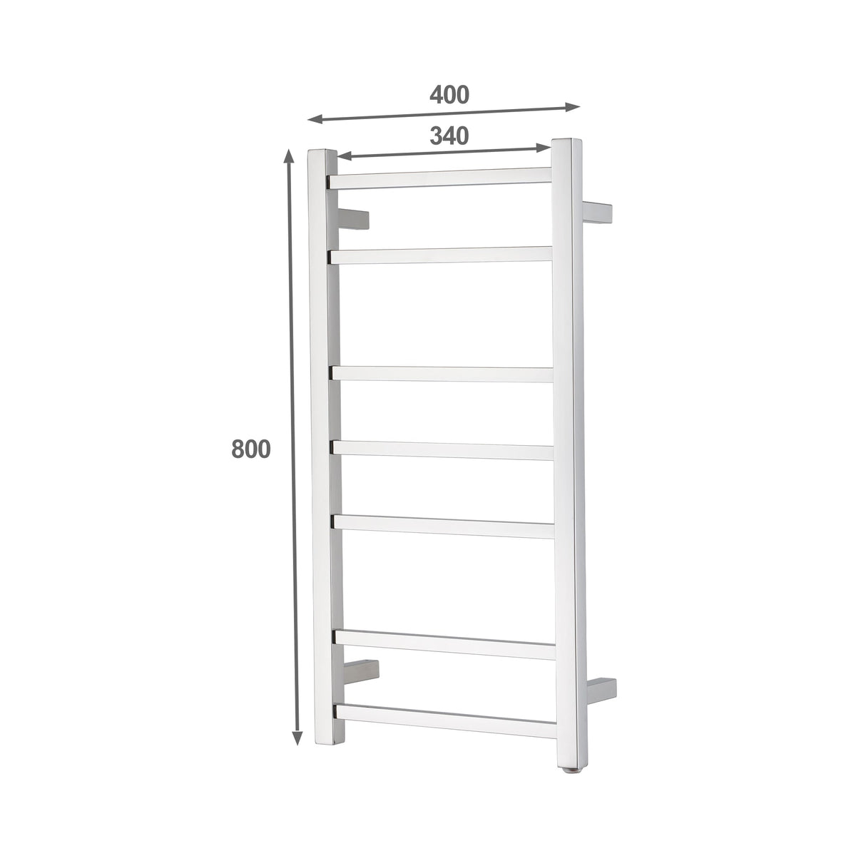 800Hx400Wx120D mm Square Chrome Electric Heated Towel Rail 7 Bars size guide 1