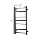 800Hx400Wx120D mm Square Matte Black Electric Heated Towel Rail 7 Bars - NZHomeware