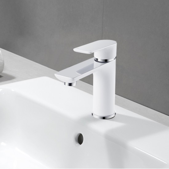 Bathroom White & Chrome Basin Mixer Solid Brass Vanity Tap